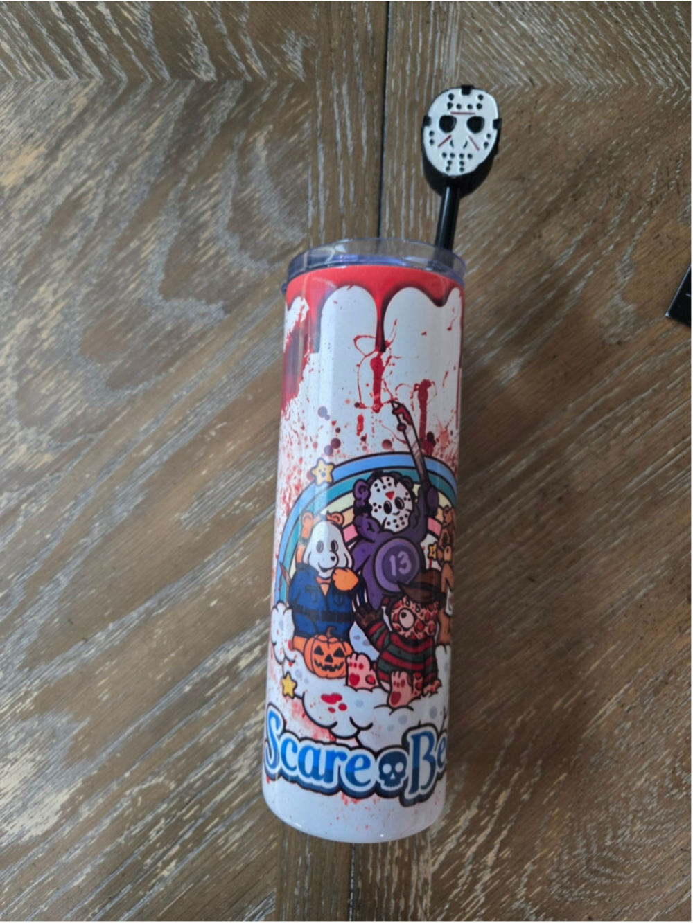 Scare Bears Horror Slasher Tumbler Jason Freddy Ghostface Straw Topper